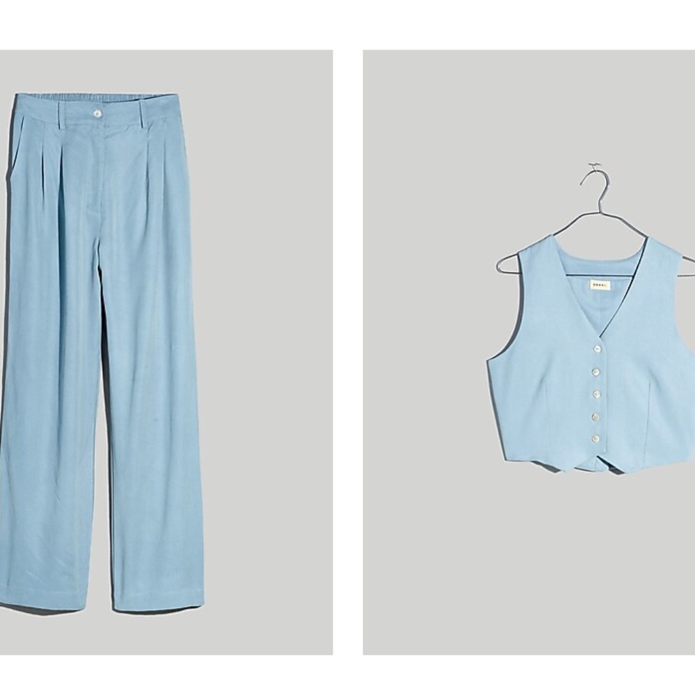 Donni Twill Pleated Pant and Cropped Vest Set